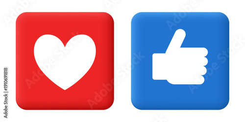 Like button. Heart and thumbs-up icons. Vector clipart.