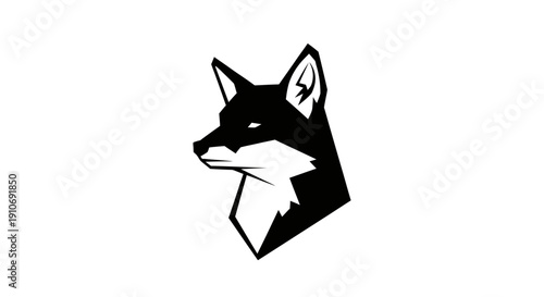 A stylized black and white fox head logo, depicted in a minimalist and geometric art style, facing left on a plain background.