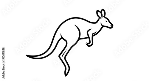 Black and white outline drawing of a kangaroo in profile, standing on its hind legs.