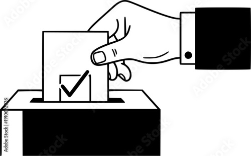 Citizen voting icon featuring hand and ballot for civic participation and transparent government decision – Black Vector Illustration