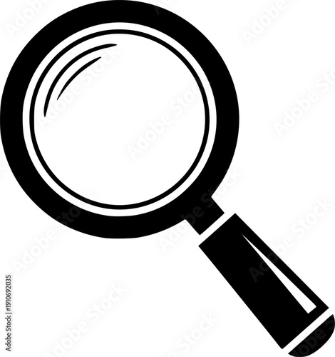 Magnifying glass icon for search investigation and discovery research for data observation – Black and White Vector Illustration