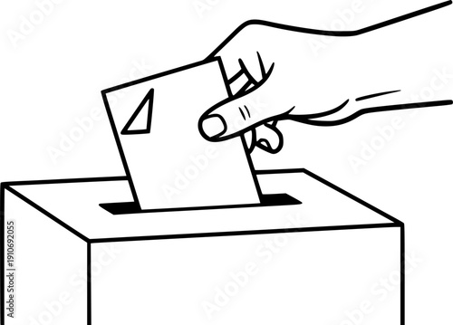Citizen voting icon featuring hand and ballot for civic participation and transparent government decision – Black Vector Illustration