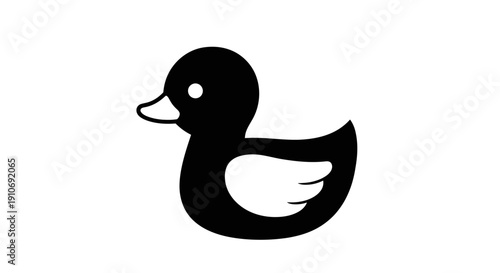 A simple black and white cartoon illustration of a duck, depicting the aquatic bird in a minimalist style.