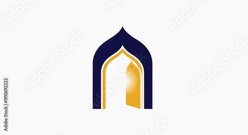 stylized mosque arch doorway slightly open with light space inside symbolizing renewal and Eid celebration