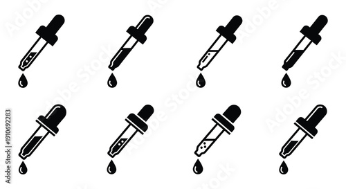 Black and white illustration of multiple pipettes dropping liquid