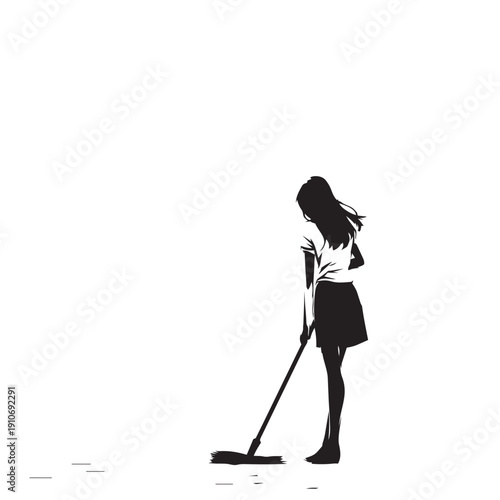 silhouette of a woman with mop