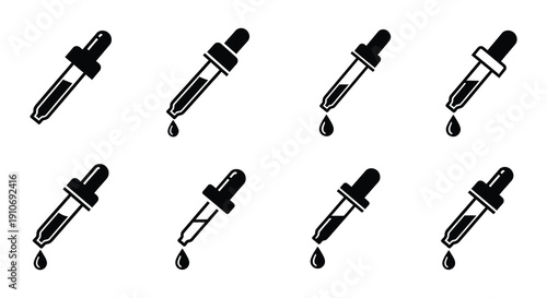 Black and white illustration of multiple pipettes dropping liquid