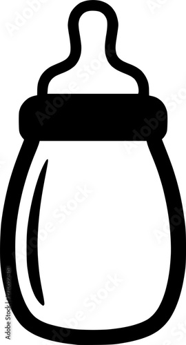 Baby bottle for infant feeding with milk measurement markings for newborn care and healthy nourishment – Black and White Vector Illustration