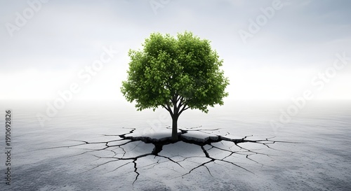 Wallpaper Mural Lone tree growing on cracked concrete, resilience concept, minimalist landscape Torontodigital.ca