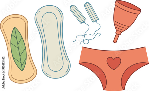 Feminine Hygiene Products Collection on Colorful Background Women’s Health Vector Illustration