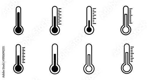 A collection of black and white thermometer and temperature gauge icons