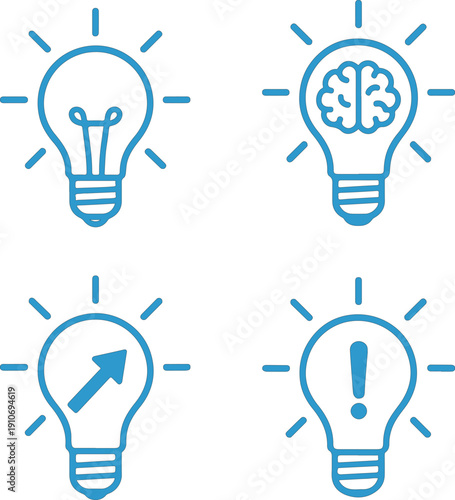 Light bulb icon set showing idea and inspiration concepts transparent