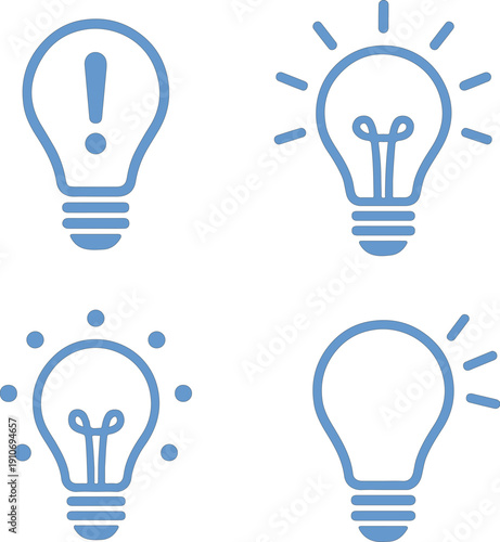Light bulb icon set showing idea and inspiration concepts transparent