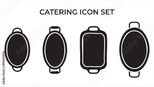 Catering icon set displaying different shapes of serving trays and platters