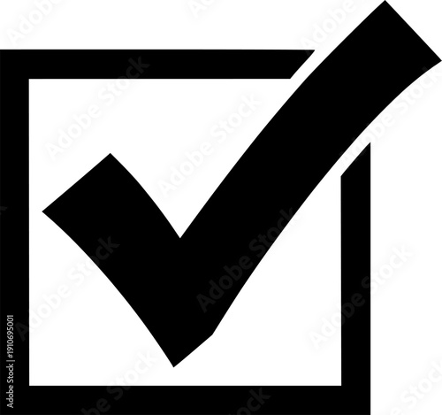 Modern check mark icon for positive selection and valid choice in checklist or document approval – Black Vector Illustration