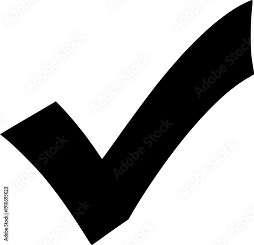 Modern check mark icon for positive selection and valid choice in checklist or document approval – Black Vector Illustration