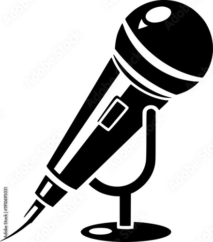 Vintage retro microphone for audio recording podcast broadcast and music performance – Black and White Vector Illustration