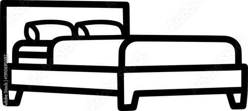 Double bed furniture for comfortable sleep and peaceful relaxation in domestic bedchamber – Black and White Vector Illustration