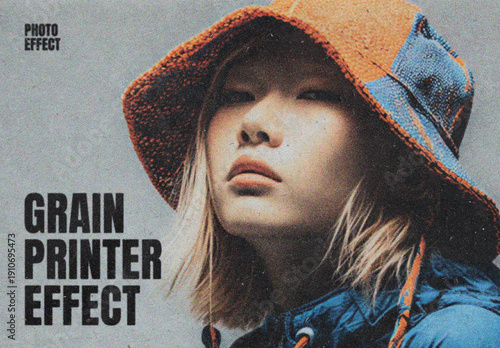 Grain Printer Photo Effect Mockup