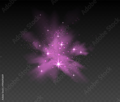 Stardust pink swoosh, glitter powder spray with star and particles of dust Realistic vector illustration