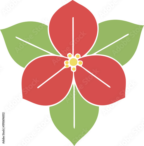 Tableau sur toile Red trillium flower illustration with green leaves