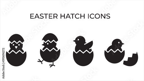 Easter hatch icons set, baby chicks hatching from eggs vector illustrations for spring and holiday design