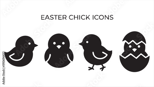 Easter chick icons set, cute baby chicken vector illustrations for spring and holiday design