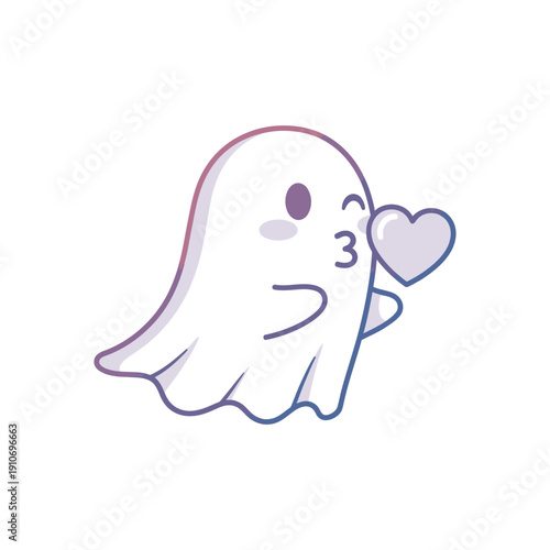 Cute ghost character with heart in pastel colors and soft gradient for social media sticker