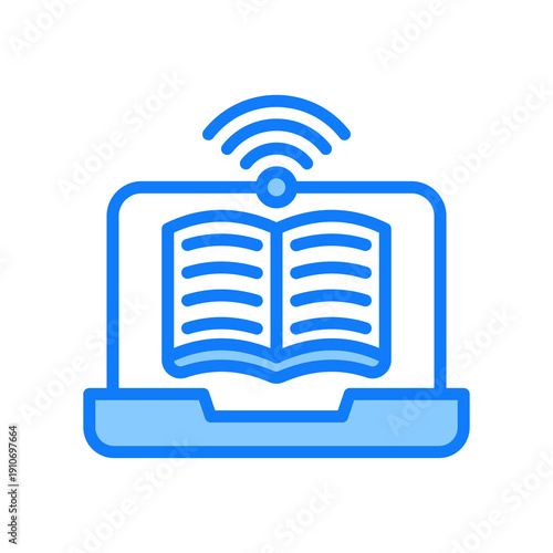 Online Learning blue icon  Vector Illustration  