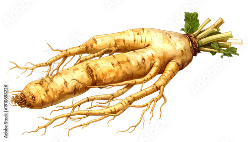 Wallpaper Mural A hand-painted, detailed illustration of a large, complex root vegetable Torontodigital.ca