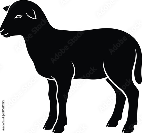 Peaceful Paschal Lamb Silhouette - Religious Easter Symbol Black and White Art