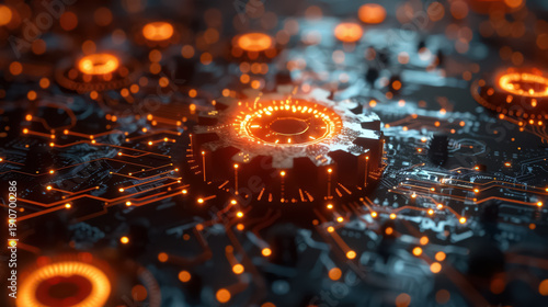 Wallpaper Mural interconnected gears and circuitry symbolizing synergy between technology and business processes Torontodigital.ca