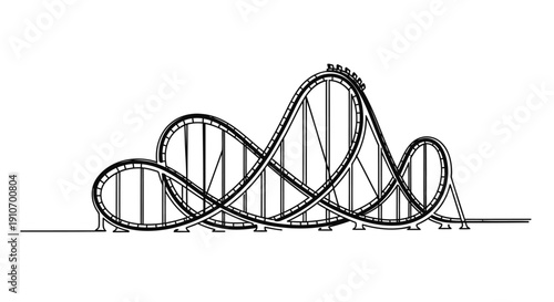 Roller Coaster Loop Line Art - Minimalist Thrill Ride Vector