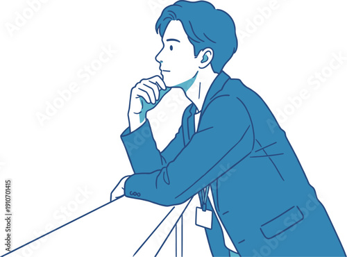 考え込むビジネス男性 横向きで思案する会社員イラスト