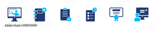 Online learning icon set. education, elearning, course, study, training. solid style icon collection