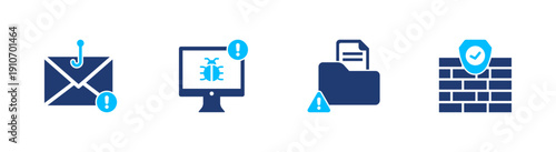 Cyber threat icon set. security, malware, phishing, hacking, protection. solid style icon collection