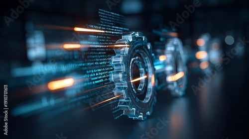 illustration depicting agentic AI systems through dynamic programming code and synchronized digital gears, symbolizing autonomous intelligence and scalable business automation agentic, ai, artificial,