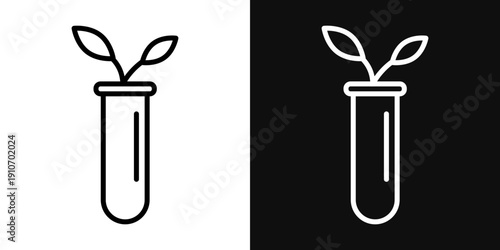 Test tube with plant icons - editable stroke vector illustration