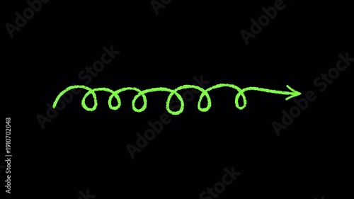 Video. Curved wavy arrow symbol hand drawn in pastel, with an arrow. Animation on a transparent background 4K.
