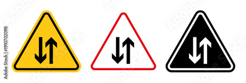 Two way traffic signs collection Silhouette flat icon design element.