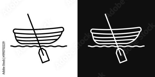 Wooden boat icons - editable stroke vector illustration