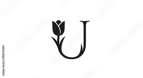 Stylized Letter U with Flower Design.