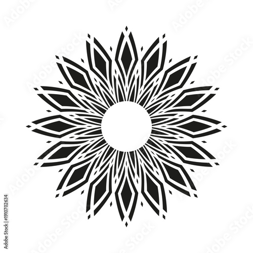 Abstract Radial Geometric Pattern in Flower Shape. Decorative Design Element. 