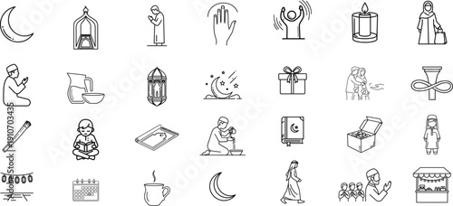 Ramadan icon 2026 collection fasting prayer and celebration symbols