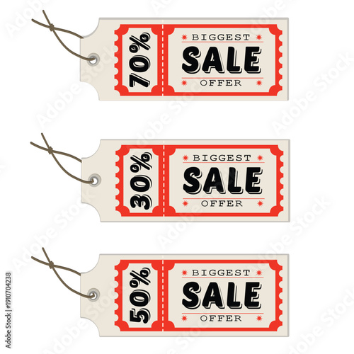 Discount paper label with red frame for sale with shadow.