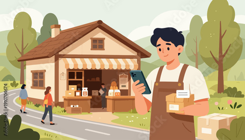 Father and son spending time together at home cartoon illustration