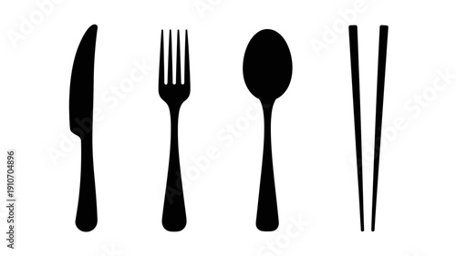 Fork knife and spoon silverware set on white background