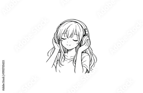 Anime girl in headphones listening to music stock vector.