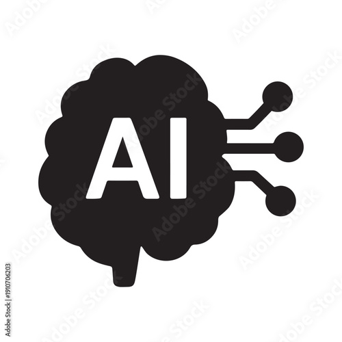 Artificial intelligence brain and machine learning silhouette vector on white background