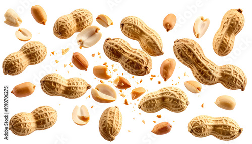 Wallpaper Mural Roasted peanuts scattered on black, some in shell, some shelled, with fragments Torontodigital.ca